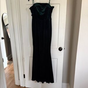 Crystal Doll Black Velvet Strap Evening Gown